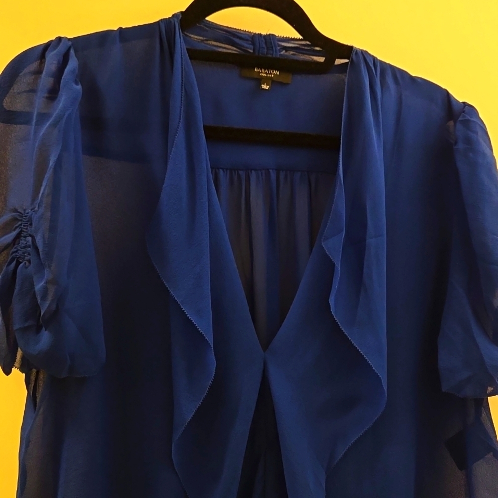Aritzia babaton vintage 100% silk colbolt blue ruffle blouse